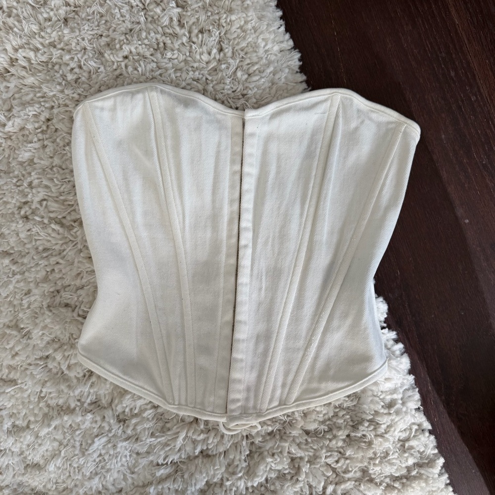 White Denim Lace Up Corset Top